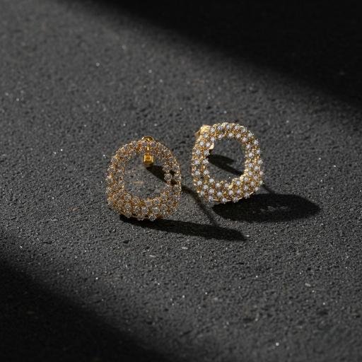 Zircon Circle  Earrings - Gold